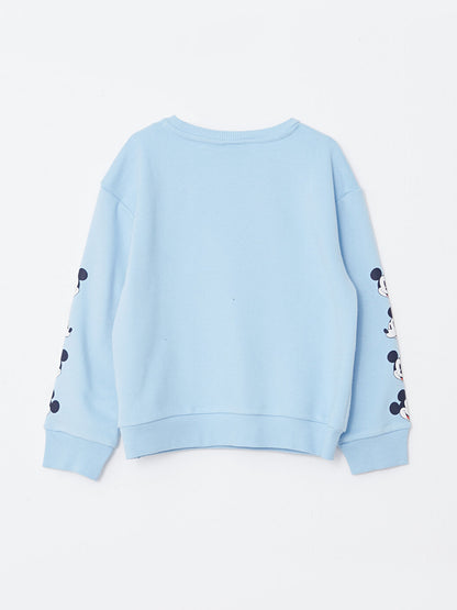 Crew Neck Mickey Mouse Printed Long Sleeve Girl's Sweatshirt