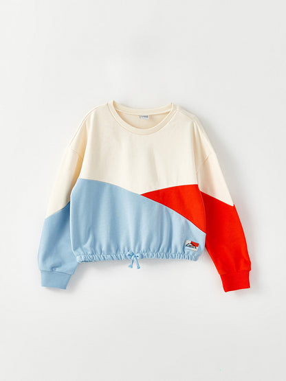 Crew Neck Color Blocked Long Sleeve Girl's Sweatshirt