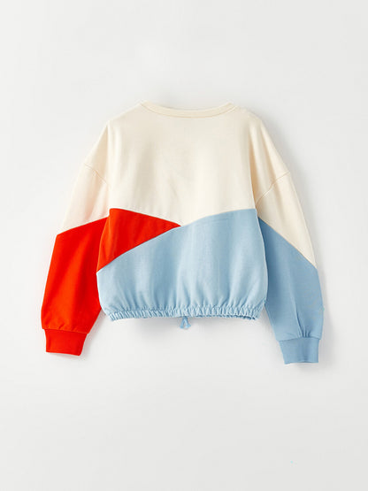 Crew Neck Color Blocked Long Sleeve Girl's Sweatshirt