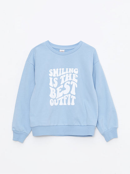 Crew Neck Printed Long Sleeve Girl's Sweatshirt