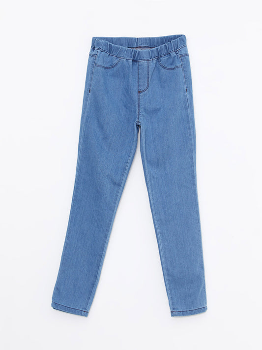 Basic Girl's Jean Trousers with Elastic Waist