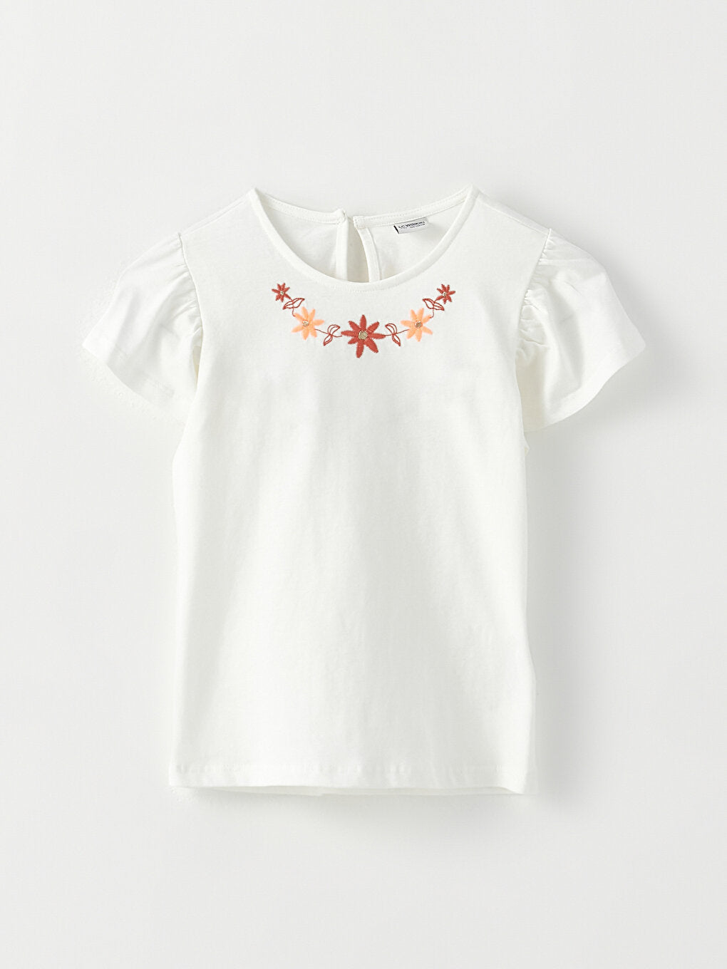 Crew Neck Embroidered Short Sleeve Girls' T-Shirt