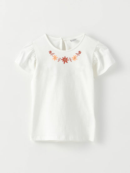 Crew Neck Embroidered Short Sleeve Girls' T-Shirt