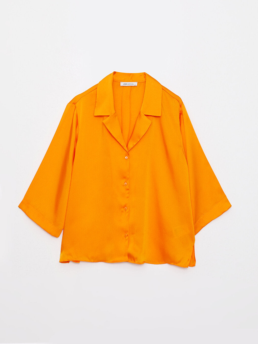 Front Button Closure Plain Satin Women's Shirt