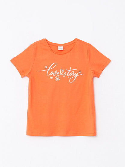 Crew Neck Printed Short Sleeve Cotton Girls' T-Shirt