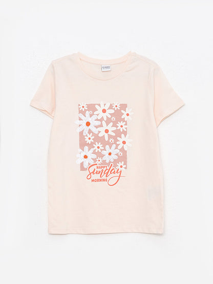 Crew Neck Printed Short Sleeve Girls' T-Shirt