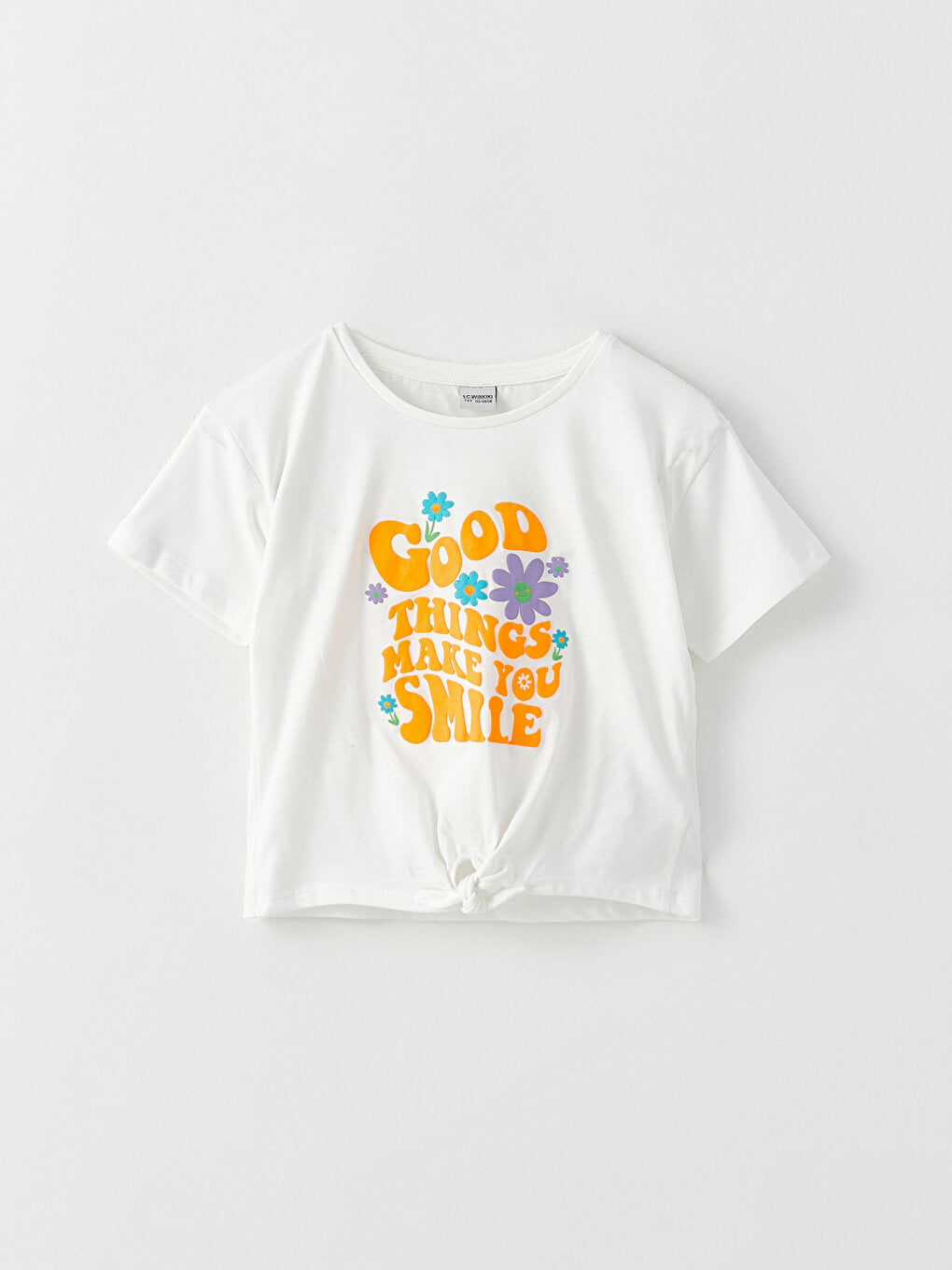 Crew Neck Printed Short Sleeve Cotton Girls' T-Shirt