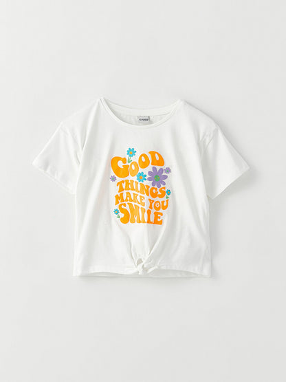 Crew Neck Printed Short Sleeve Cotton Girls' T-Shirt