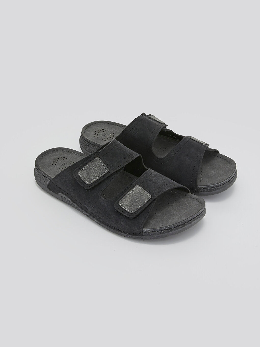 Leather Look Double Banded Velcro Men's Slippers