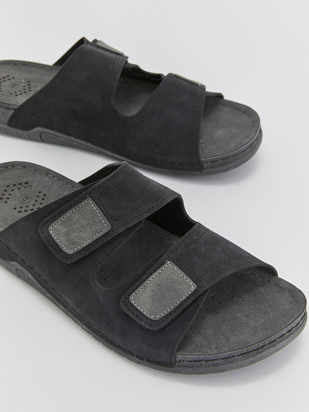 Leather Look Double Banded Velcro Men's Slippers