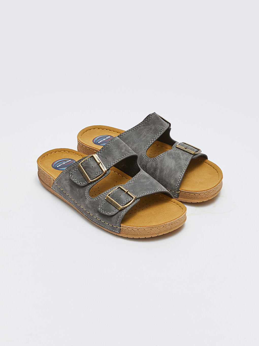 Double Banded Buckle Detailed Men's Slippers