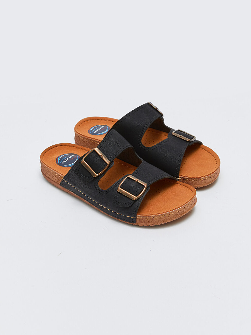 Double Banded Buckle Detailed Men's Slippers