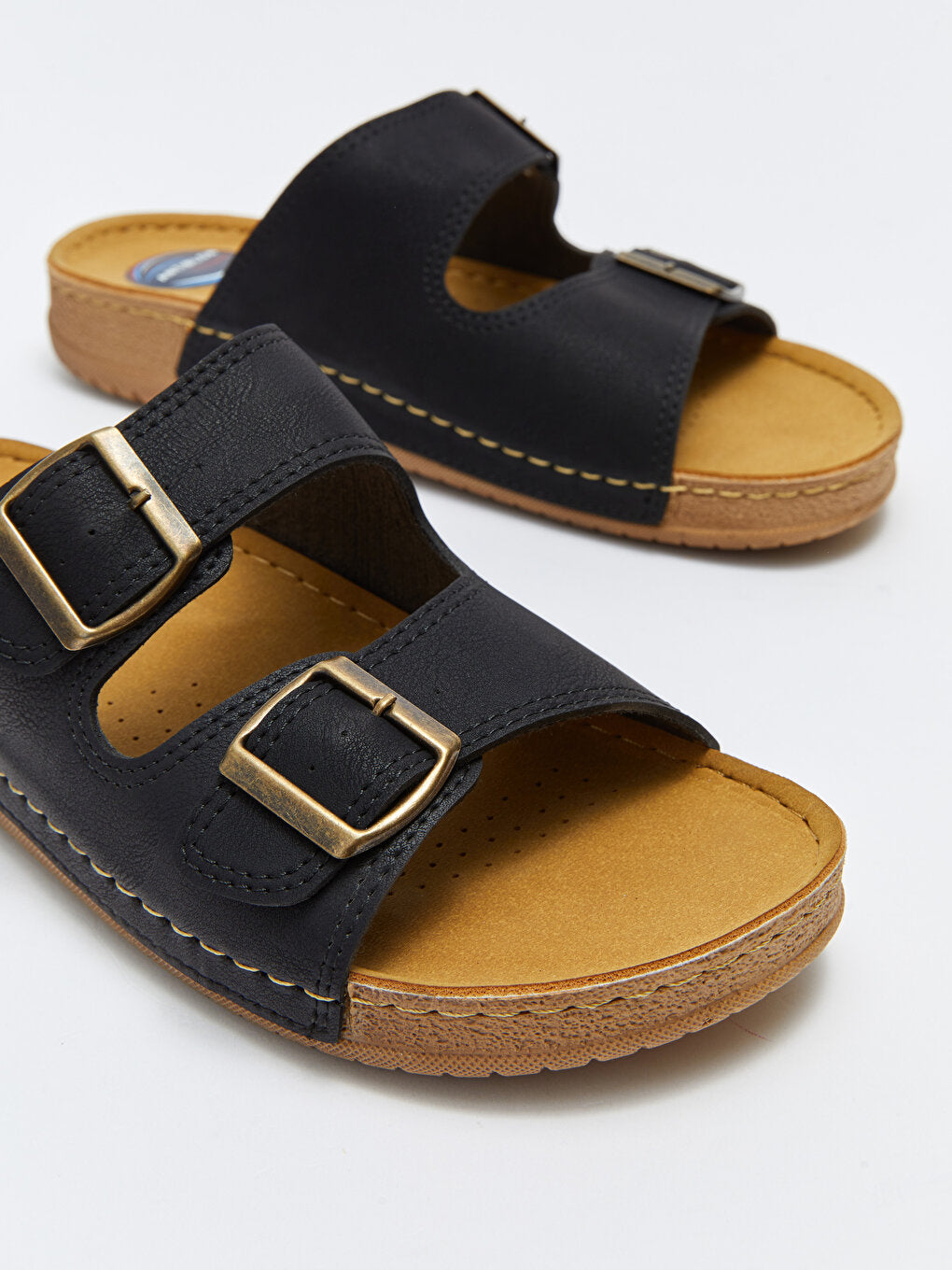 Double Banded Buckle Detailed Men's Slippers