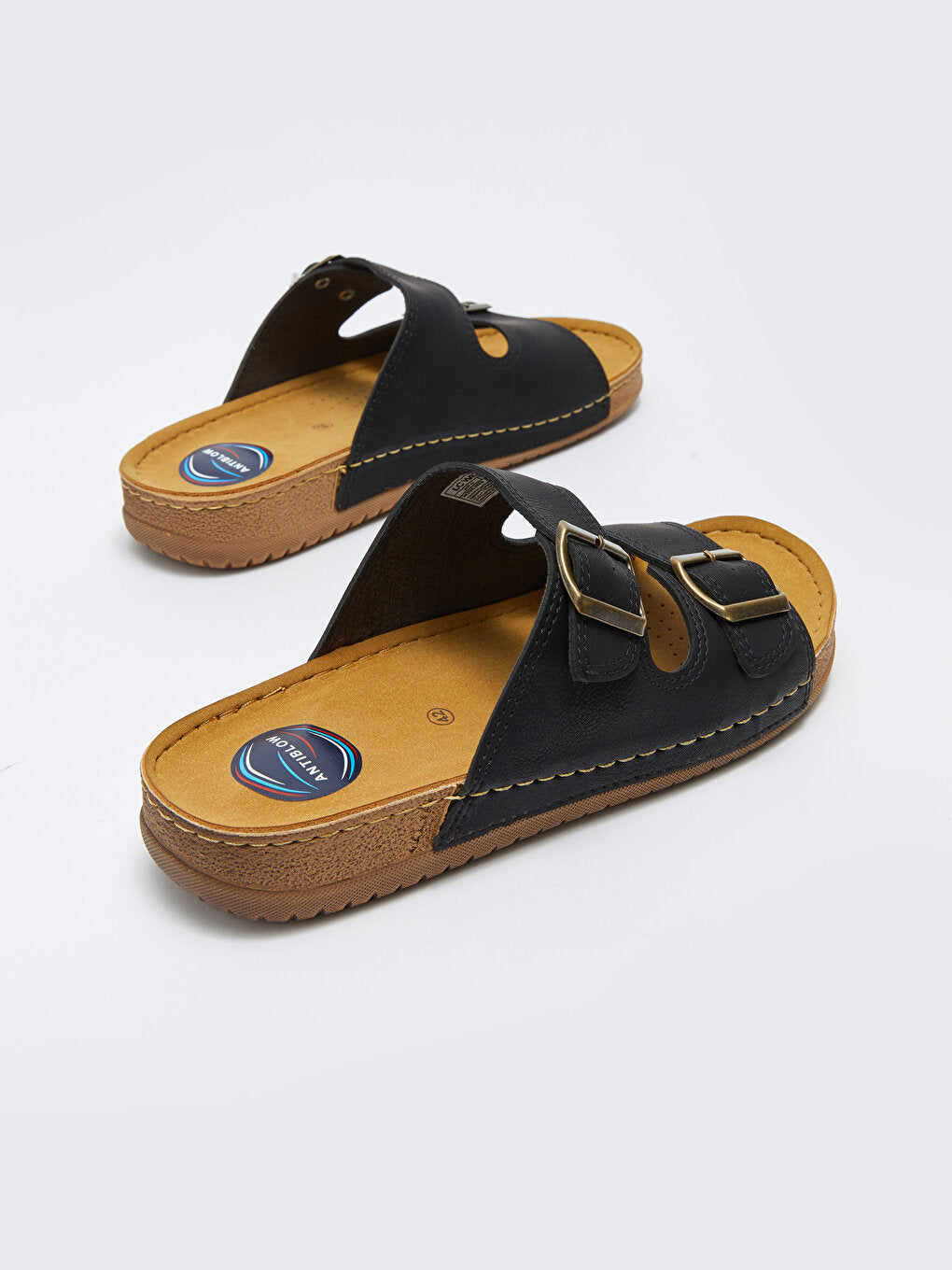 Double Banded Buckle Detailed Men's Slippers