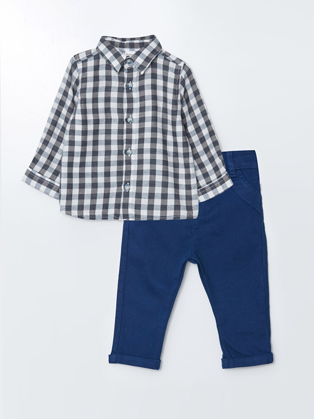 Long Sleeve Plaid Patterned Baby Boy Shirt and Trousers 2-Piece Set