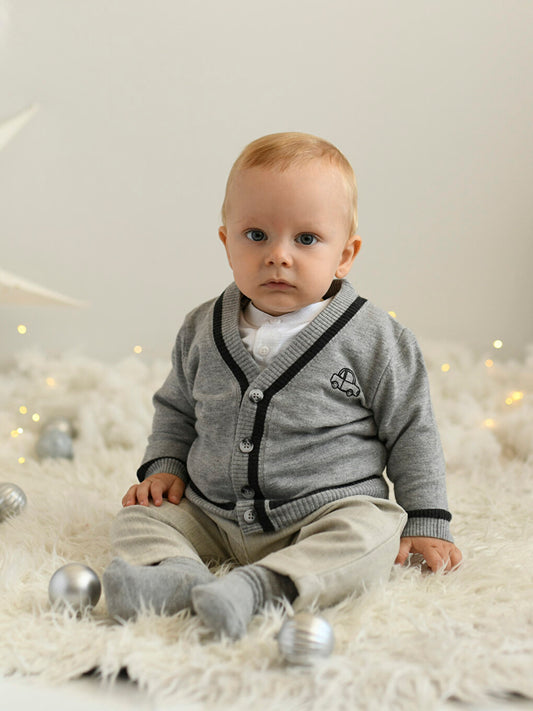 V-Neck Long Sleeve Baby Boy Knitwear Cardigan