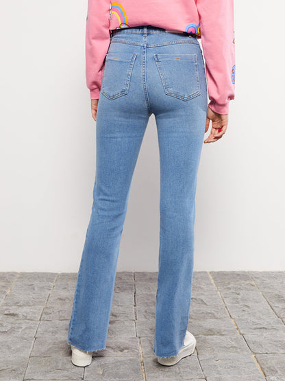 High Waist Straight Fit Women's Jean Trousers