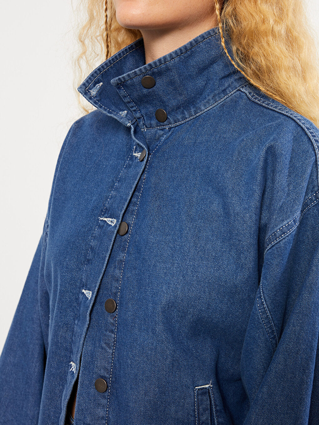 High Collar Straight Long Sleeve Women's Jean Jacket