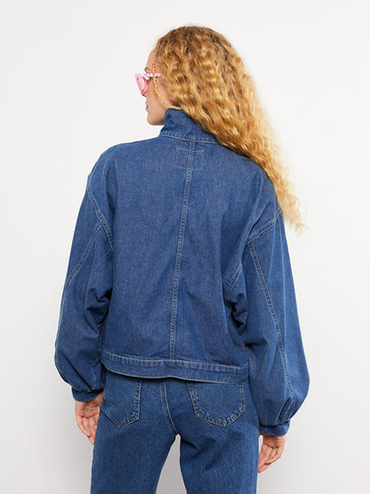 High Collar Straight Long Sleeve Women's Jean Jacket