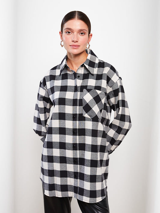 Plaid Long Sleeve Oversize Women's Shirt Tunic