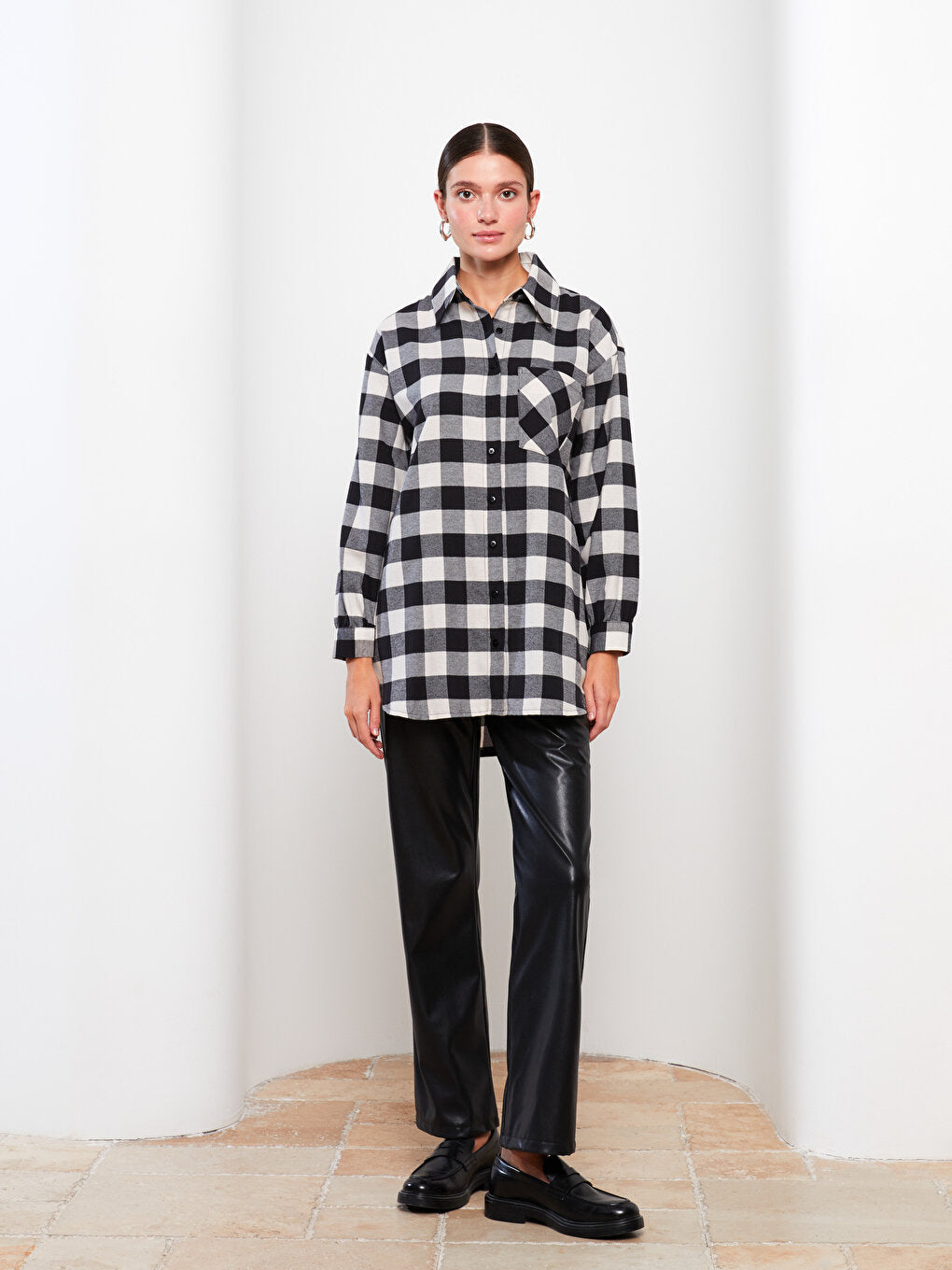 Plaid Long Sleeve Oversize Women's Shirt Tunic