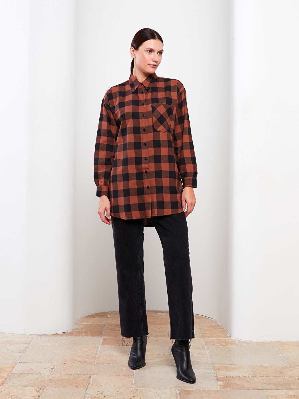 Plaid Long Sleeve Oversize Women's Shirt Tunic