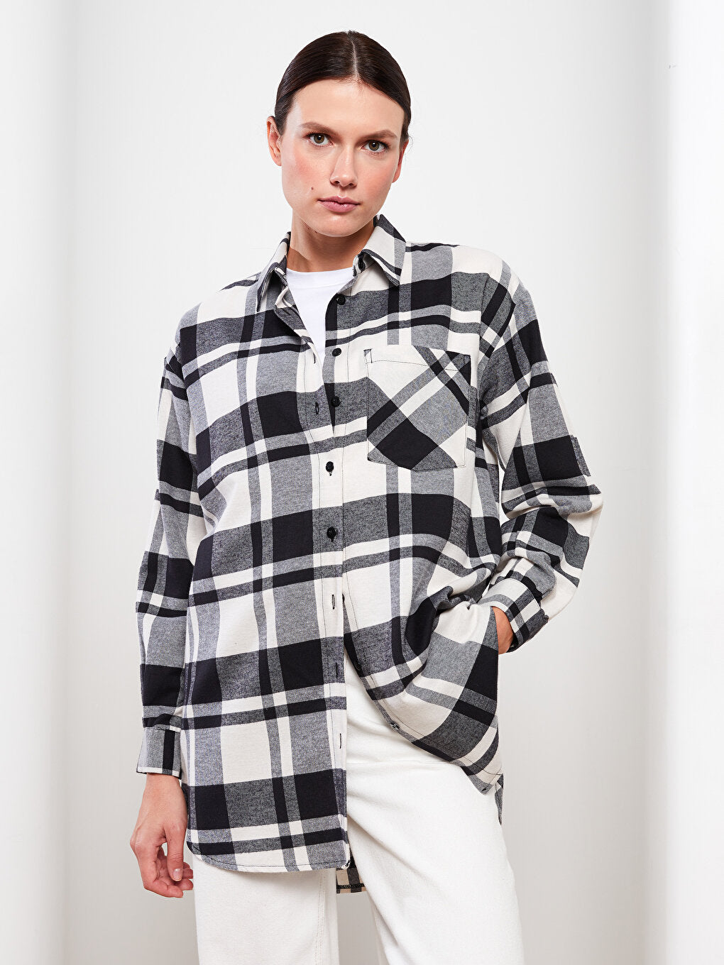 Plaid Long Sleeve Oversize Women's Shirt Tunic