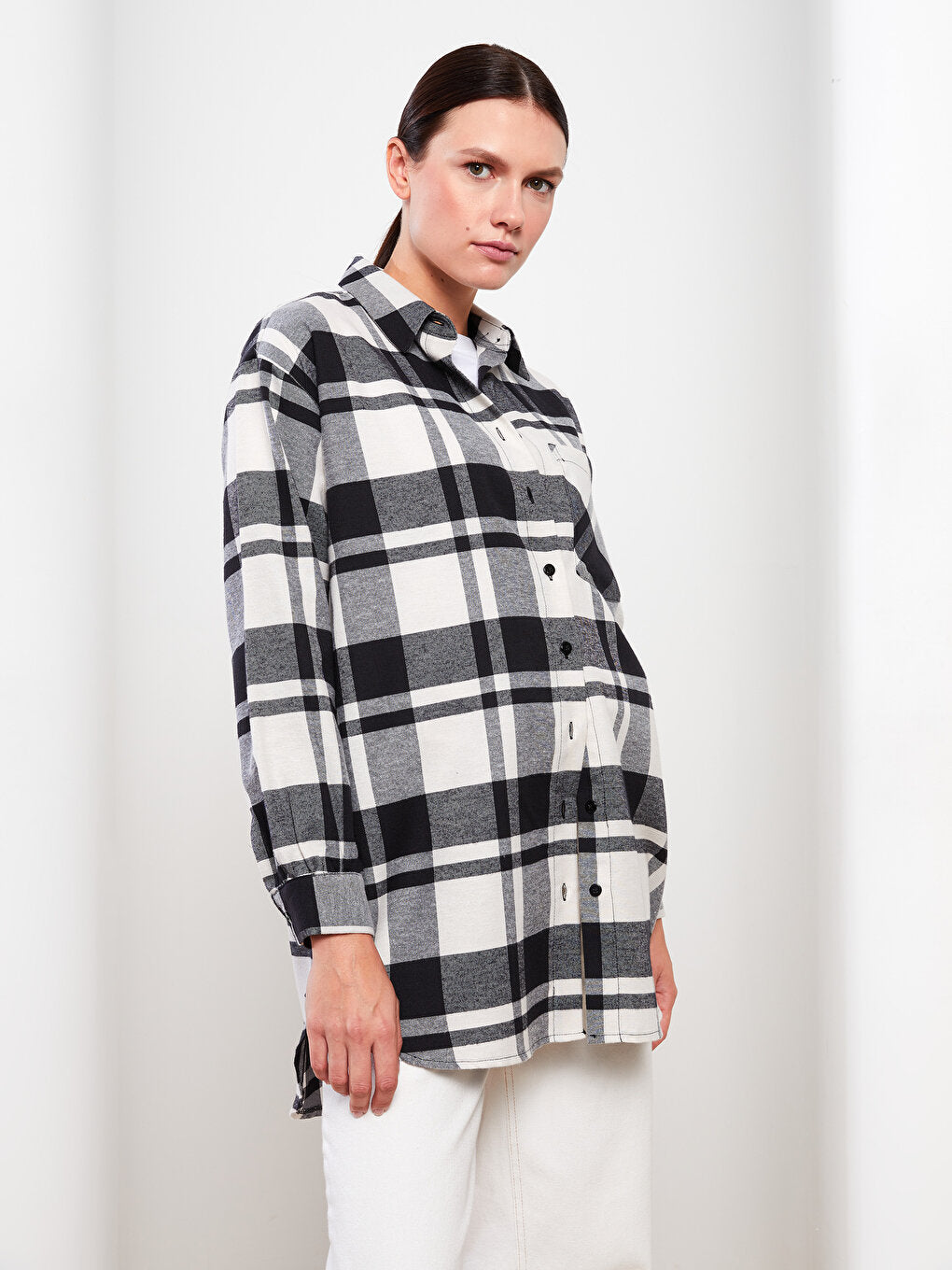 Plaid Long Sleeve Oversize Women's Shirt Tunic