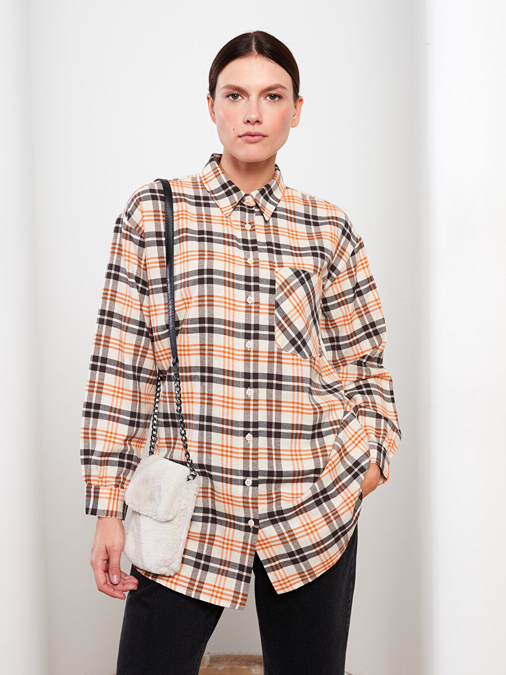 Plaid Long Sleeve Oversize Women's Shirt Tunic