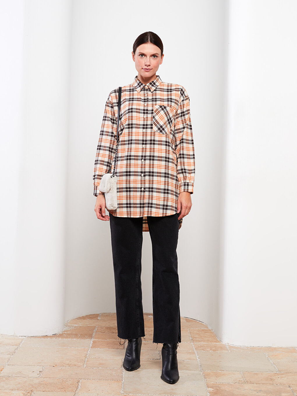 Plaid Long Sleeve Oversize Women's Shirt Tunic