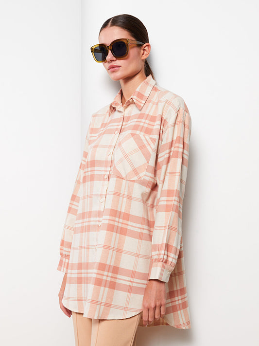 Plaid Long Sleeve Oversize Women's Shirt Tunic