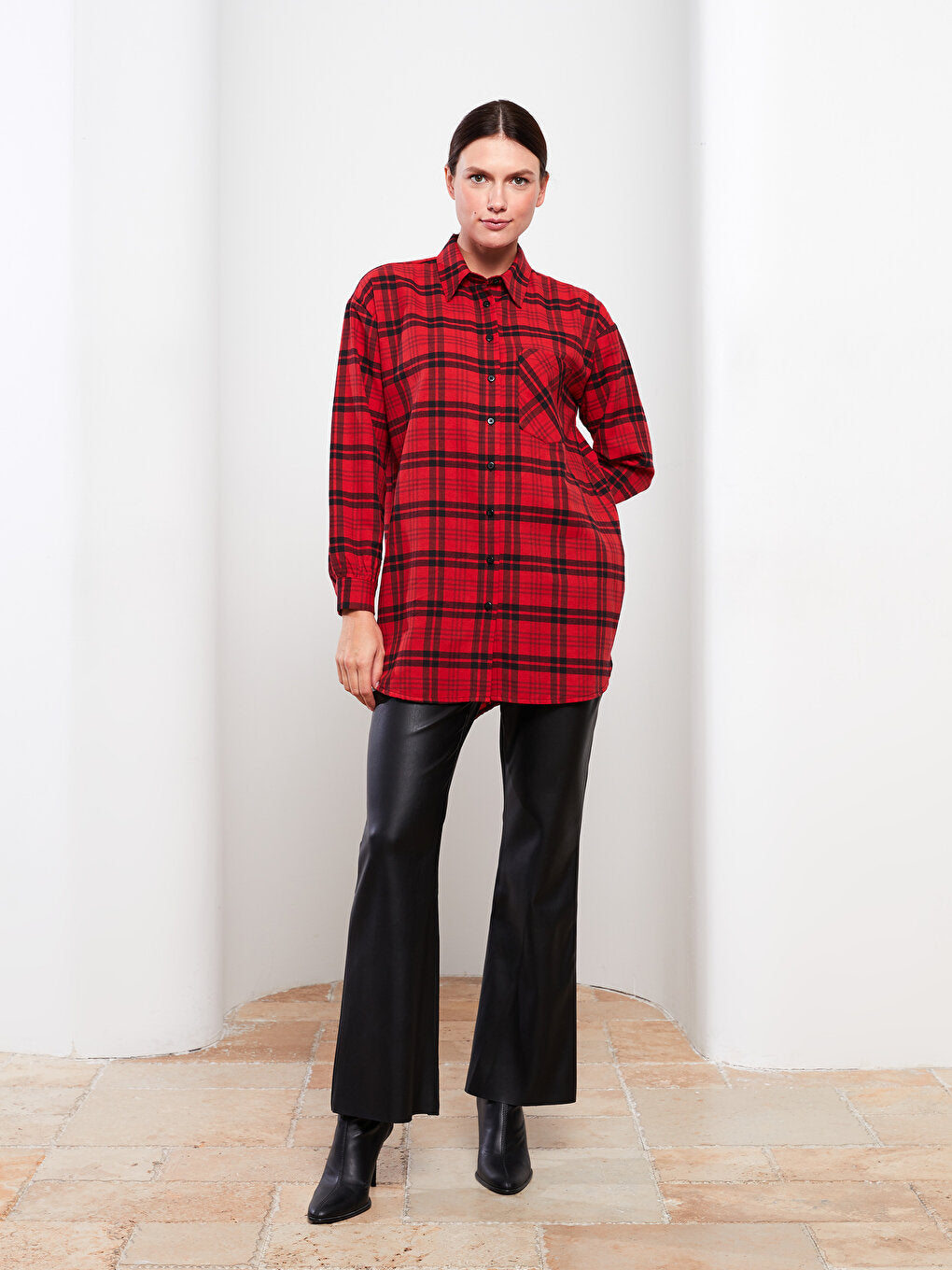 Plaid Long Sleeve Oversize Women's Shirt Tunic