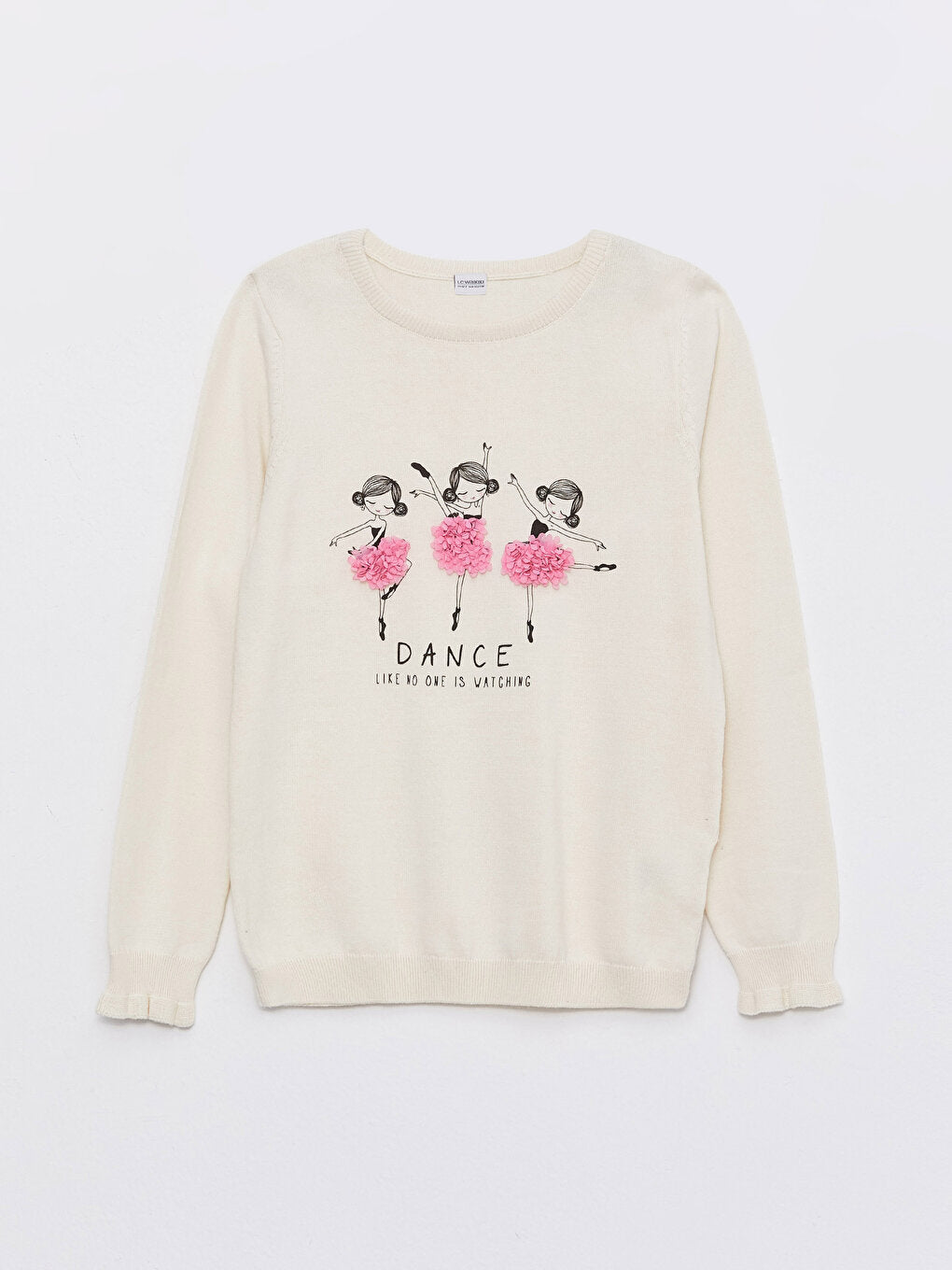 Crew Neck Printed Long Sleeve Girl's Knitwear Sweater