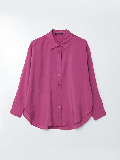 Front Button Closure Plain Long Sleeve Oversize Women's Shirt