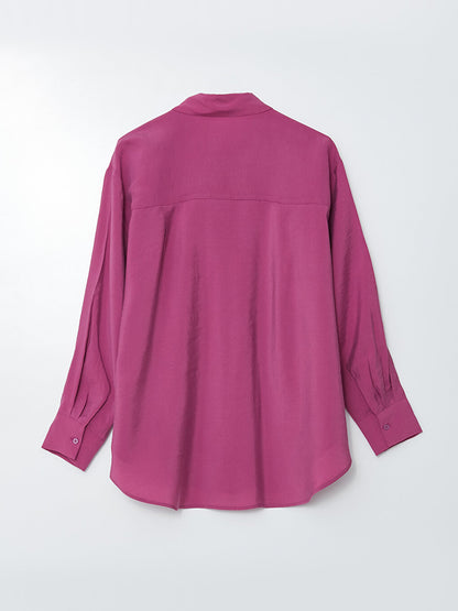 Front Button Closure Plain Long Sleeve Oversize Women's Shirt