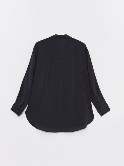 Front Button Closure Plain Long Sleeve Oversize Women's Shirt