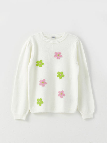 Crew Neck Patterned Long Sleeve Girl's Knitwear Sweater