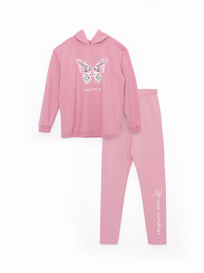 Hooded Printed Long Sleeve Girls' Sweatshirt and Tights