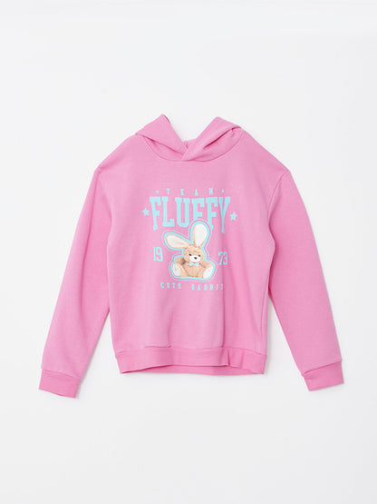 Hooded Printed Long Sleeve Girls' Sweatshirt and Sweatpants