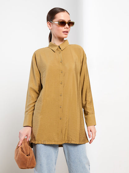 Front Button Closure Plain Long Sleeve Women's Shirt