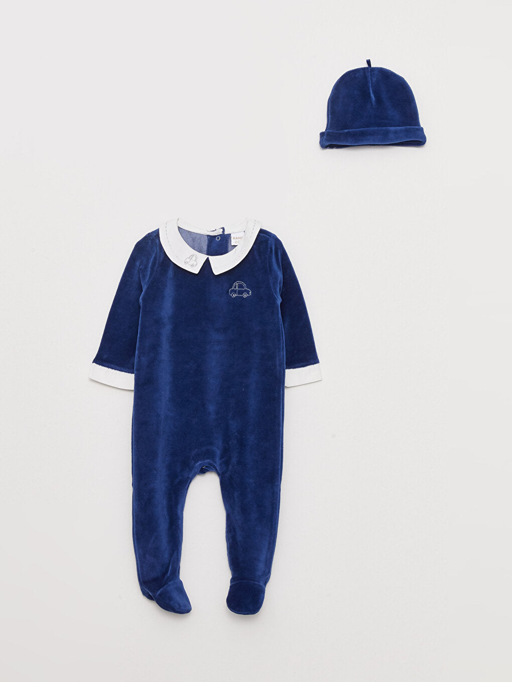 Bebe Collar Long Sleeve Baby Boy Rompers and Beanie Set of 2