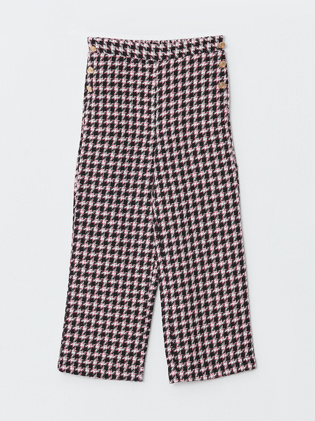 Houndstooth Patterned Girls' Trousers with Elastic Waist