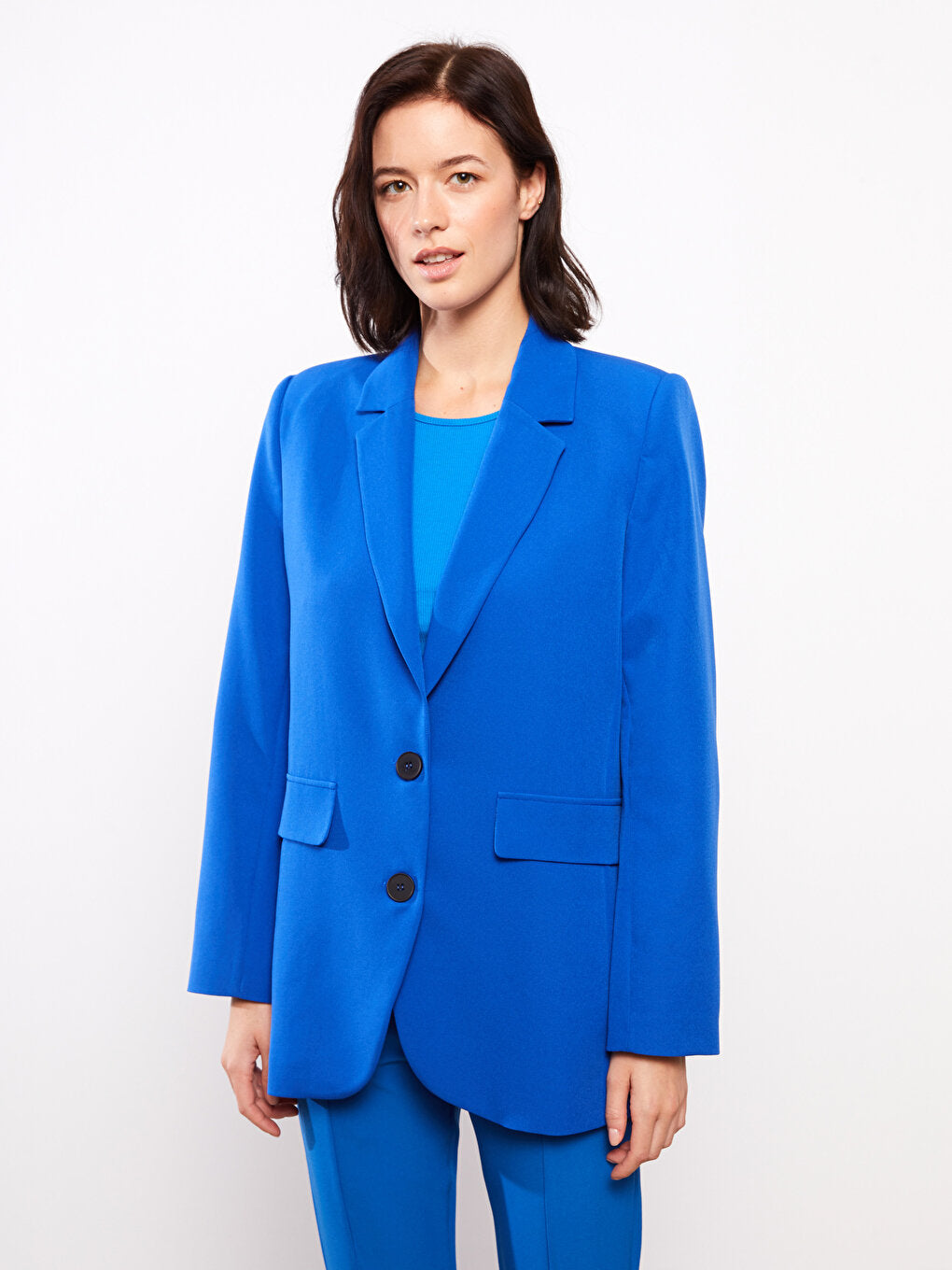 Front Button Closure Plain Long Sleeve Women's Blazer Jacket