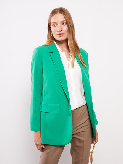 Front Button Closure Plain Long Sleeve Women's Blazer Jacket