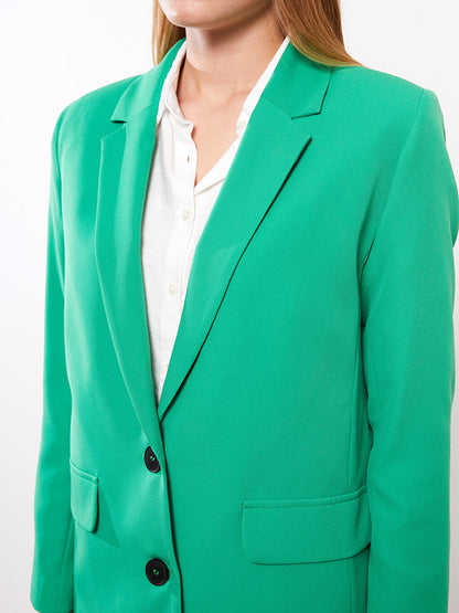 Front Button Closure Plain Long Sleeve Women's Blazer Jacket