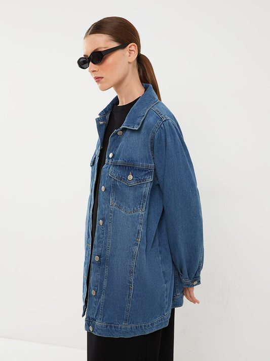 Shirt Collar Plain Long Sleeve Women's Jean Jacket