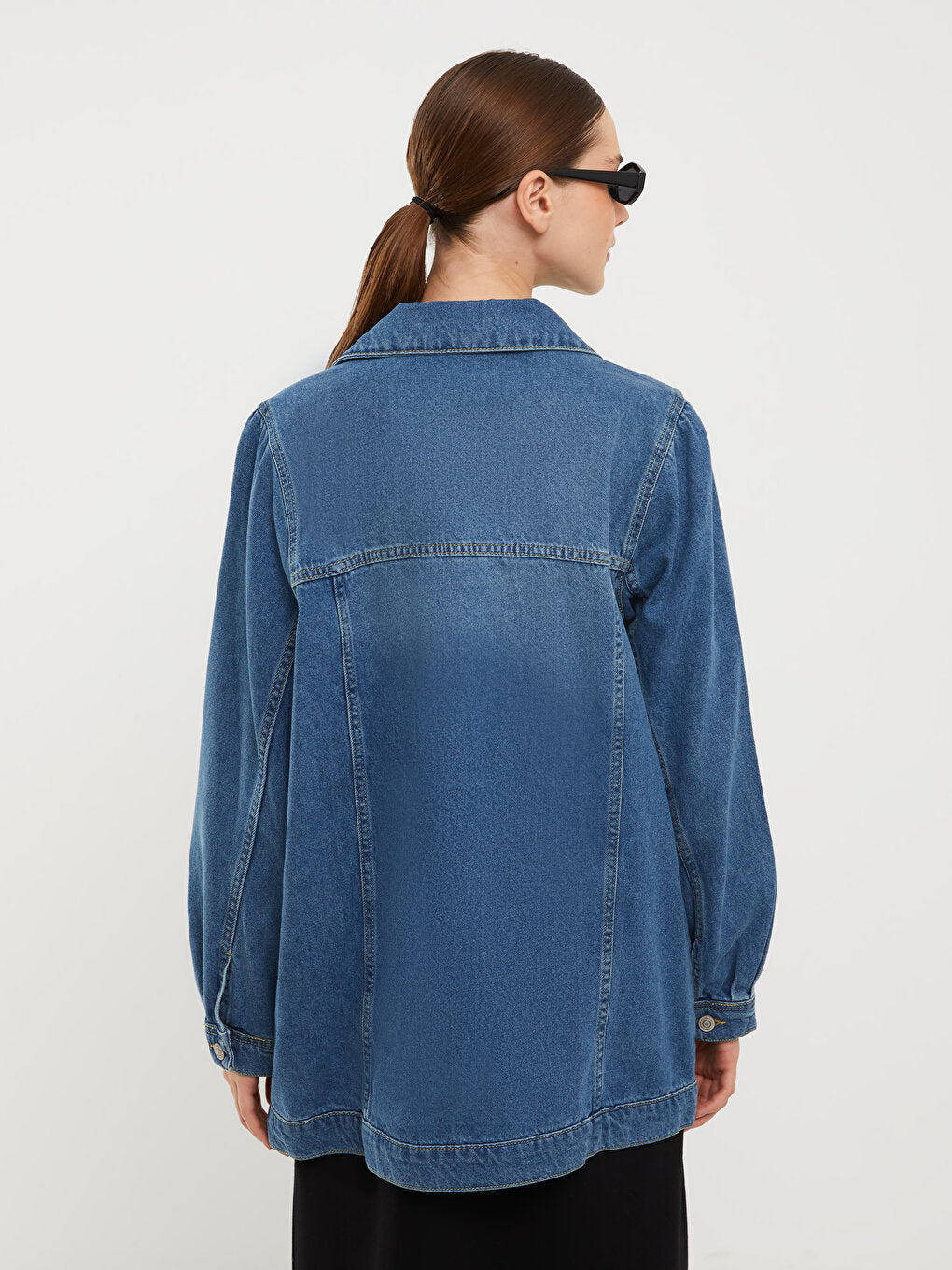 Shirt Collar Plain Long Sleeve Women's Jean Jacket