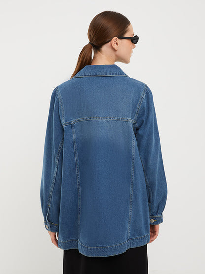 Shirt Collar Plain Long Sleeve Women's Jean Jacket