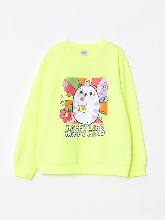 Crew Neck Printed Long Sleeve Girl's Sweatshirt