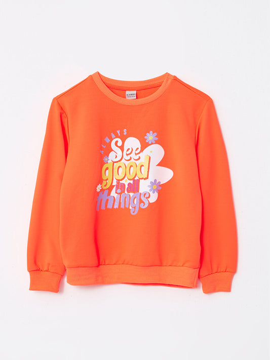 Crew Neck Printed Long Sleeve Girl's Sweatshirt